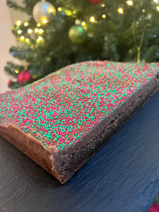 Festive Fudge Topped Brownie Slab