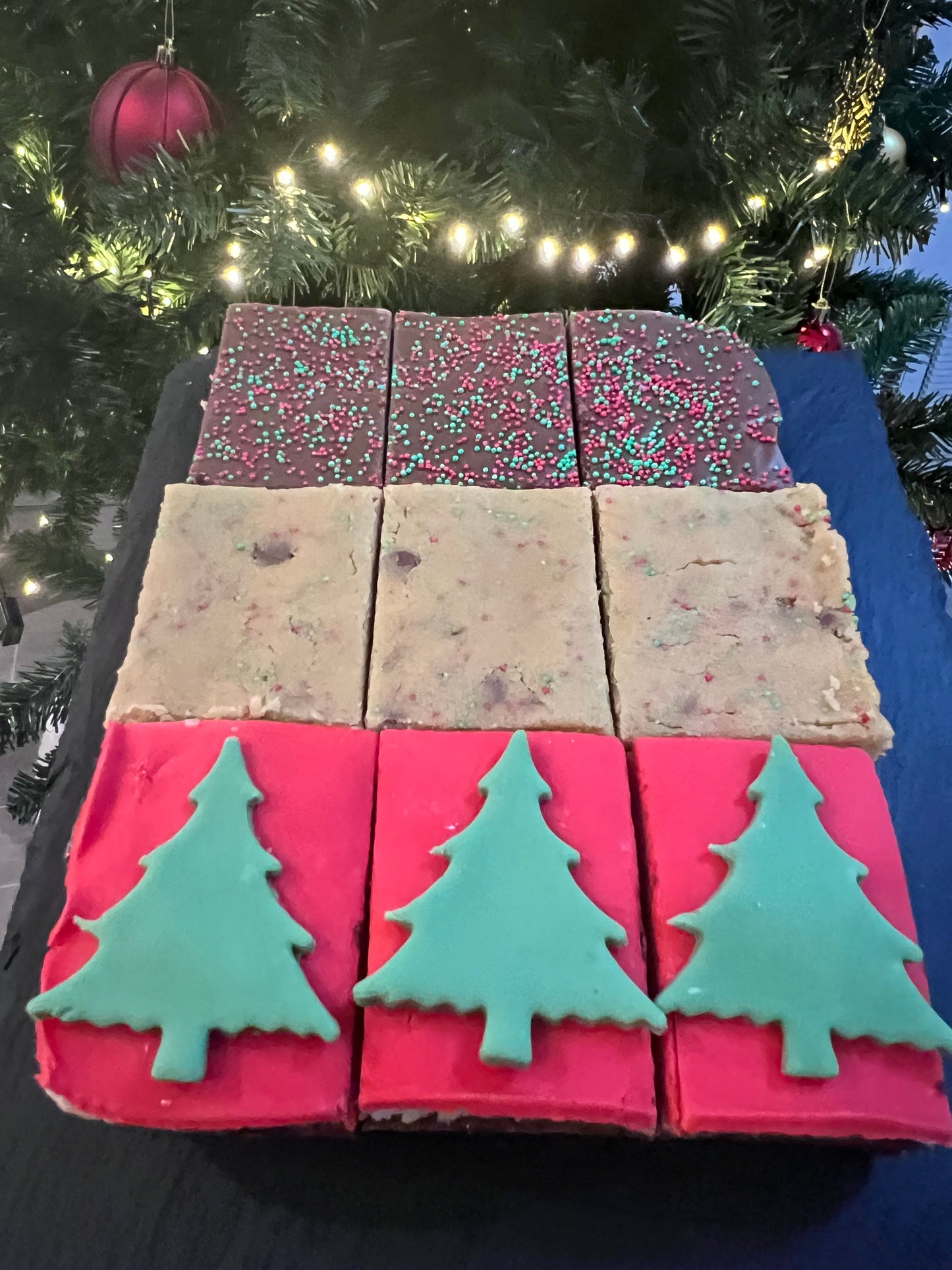 Festive Triple Box - Christmas Cake, Festive Fudge topped & Festive Cookie Dough